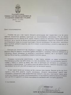 Dopis Ministarstva poljoprivrede povodom obnove registracije gazdinstava